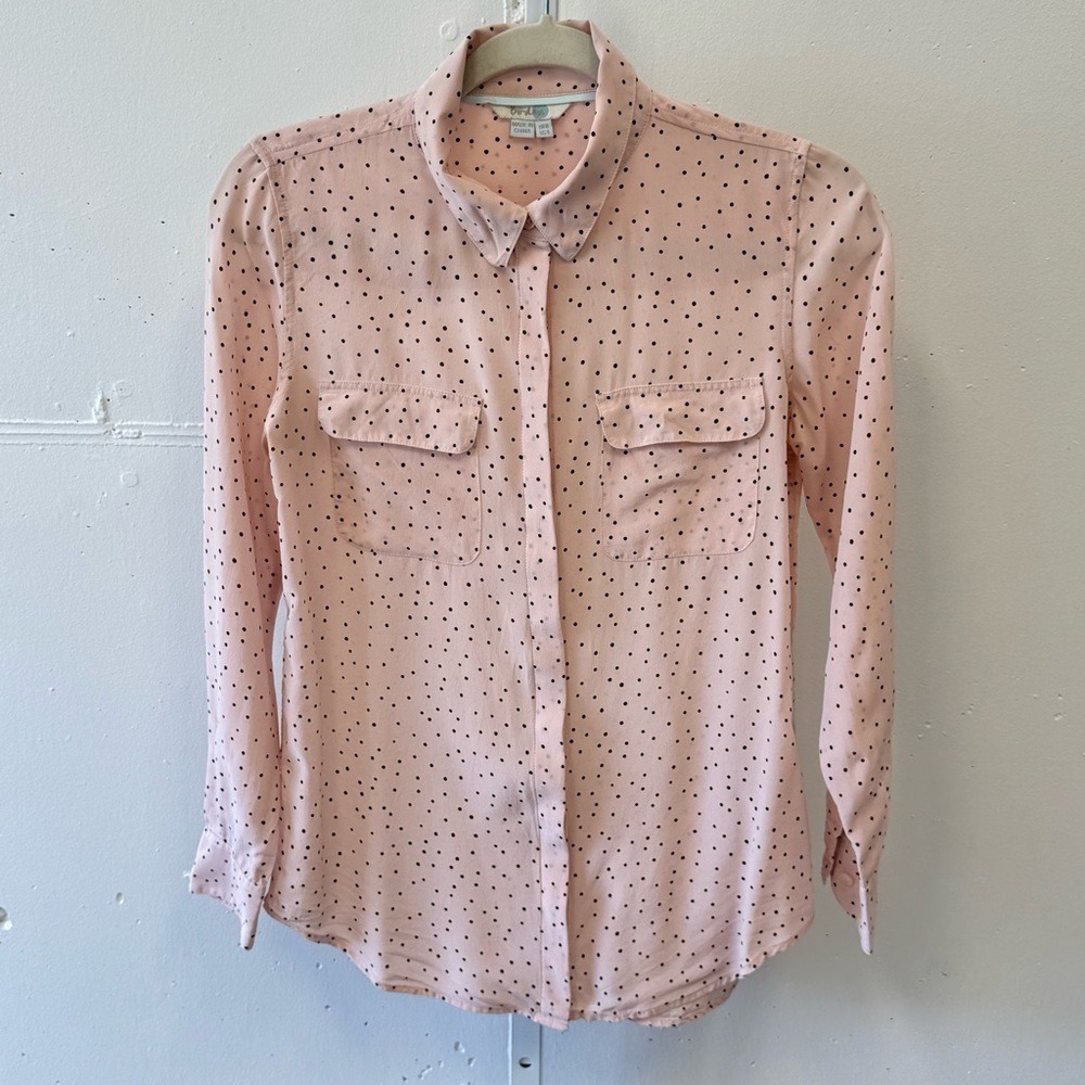 Boden 100% Silk Polka Dot Button Down Shirt Blouse Light Pink Sz 4